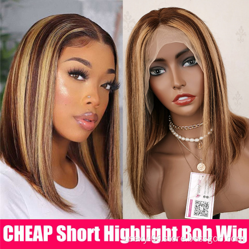 Weaves and wigs hd lace pre plucked wig human hair highlight 1b honey brown color straight bob human hair lace front wigs